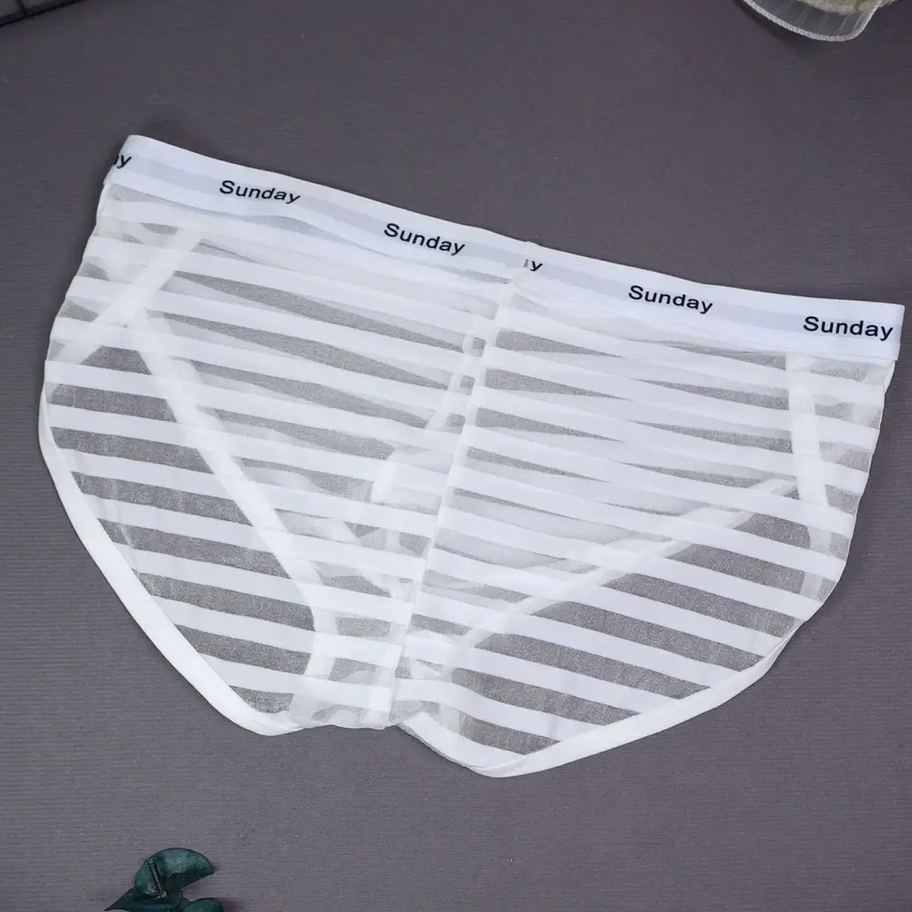 Men Casual Transparent Striped Mesh Briefs Side Fork Panties Shorts Breathable Pouch Man Comfortable Home Underwear — image 4