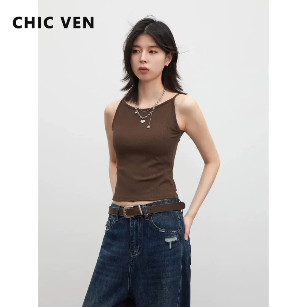 VEN 女性ボトム Tシャツ固体新スリムマイクロ弾性タンク胸クッション付きレディースキャミソールベスト女の子夏 2026