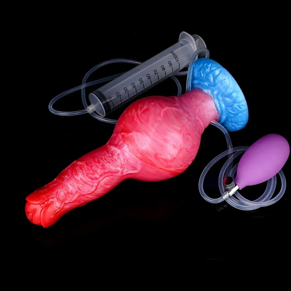 Eiaculazione Plug anale Cane/Lupo Pene gonfiabile con nodo grosso con funzione di squirto Giocattolo del sesso con ventosa forte per donne e uomini