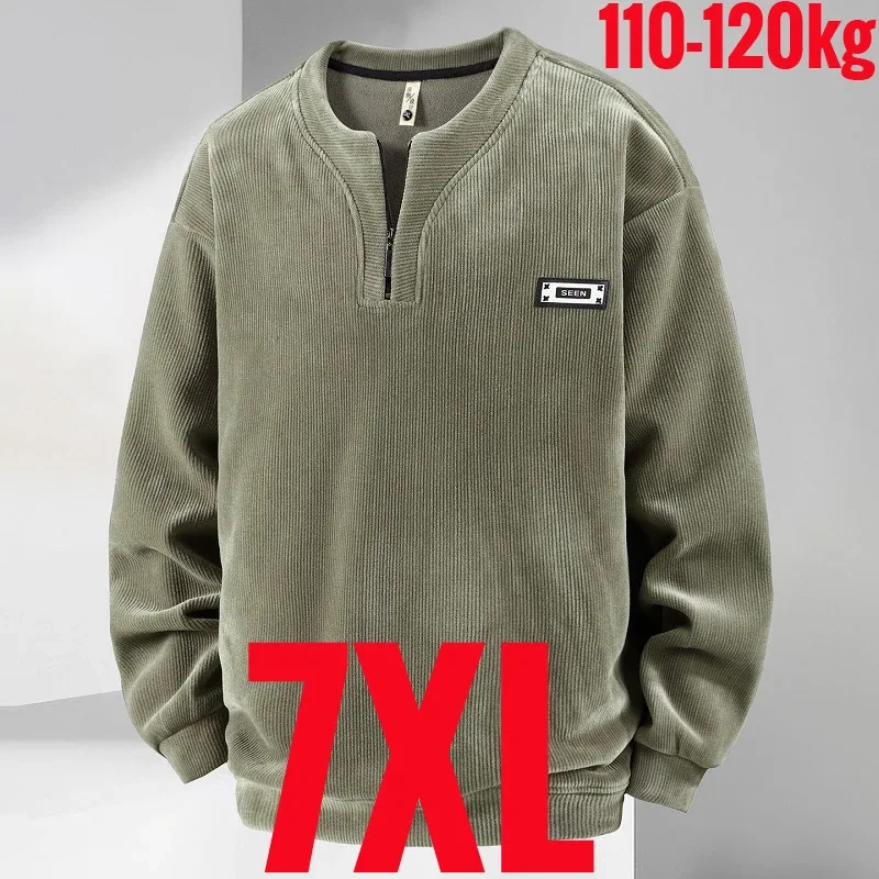 Extra Big Size Men's Sweatshirt Half Zip Pullover Corduroy Fleece Plus Large 6xl 7xl 8xl 9xl 10xl Autumn Winter Warm Casual Top — image 20