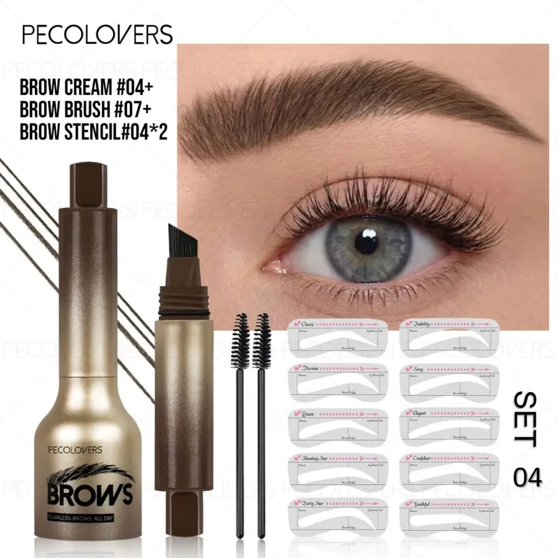 Professional 4 Pcs Eyebrow Products Makeup Set - Eyebrow Stamp & Eyebrow Powder & Small Brush Fill The Shapes of Eyebrow — image 10