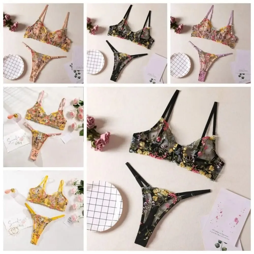 อเนกประสงค์ชุดชั้นในโปร่งใสชุด Ultra-thin Push Up กางเกง Bra ชุดเย็บปักถักร้อยดอกไม้ชุดชั้นในผู้หญิง — image 4