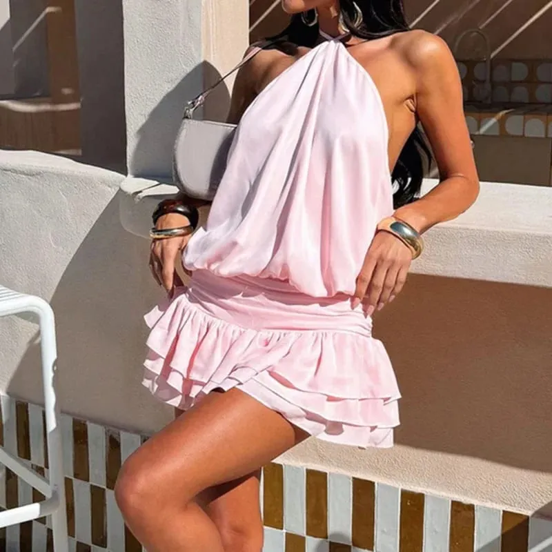 Mini abito senza schienale con scollo all'americana solido elegante fasciatura Y2K corsetto party streetwear slim sexy moda donna abiti prendisole vintage