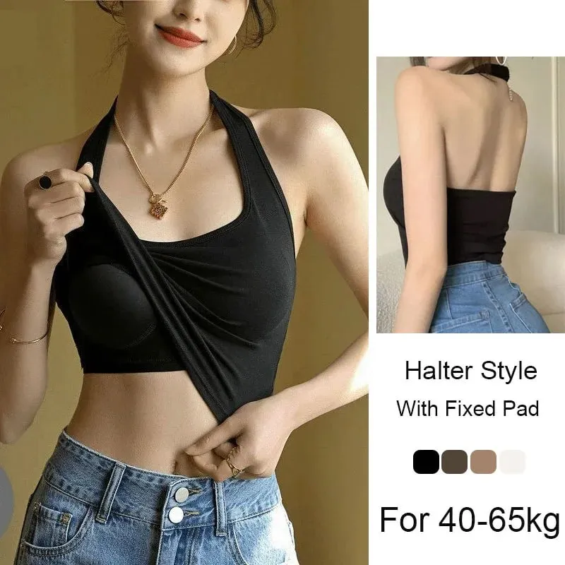 Halter สปาเก็ตตี้สายรัดสำหรับผู้หญิงที่มี Bra Padding ด้านในสวมใส่ด้านนอกสวมใส่ความงามเซ็กซี่กลับ Tanks Top — image 2