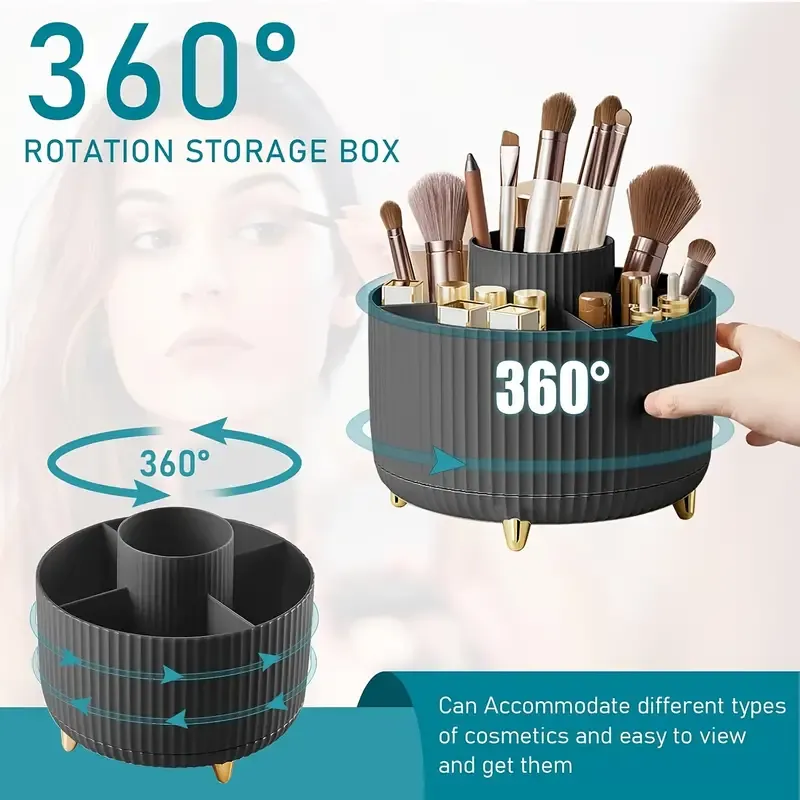 Suporte giratório 360 ° para pincéis de maquiagem, 5 espaços, organizador, mesa multifuncional, armazenamento de cosméticos para banheiro de mesa — image 2
