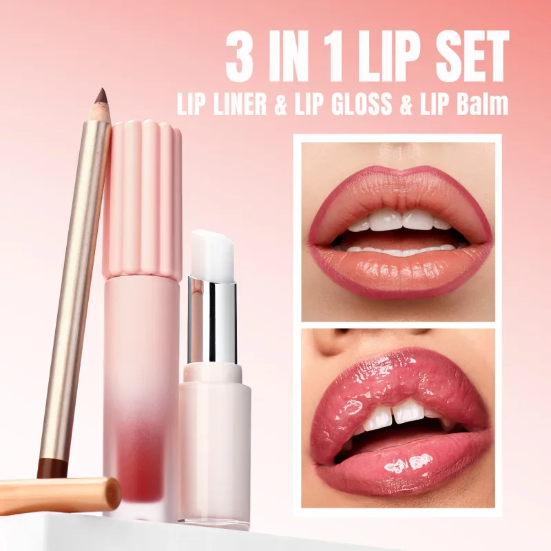 Kit de maquillaje de labios, etiqueta privada, brillo de labios, delineador de lápiz, bálsamo, brillo de labios brillante mate, venta al por mayor, 3 en 1 caja de regalo — image 6