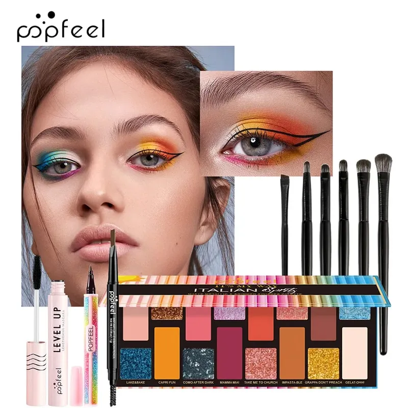 Dárková sada na make-up All-in-One s paletou očních stínů Foundation Lip Gloss štětce na oční linky a další kosmetické dárky