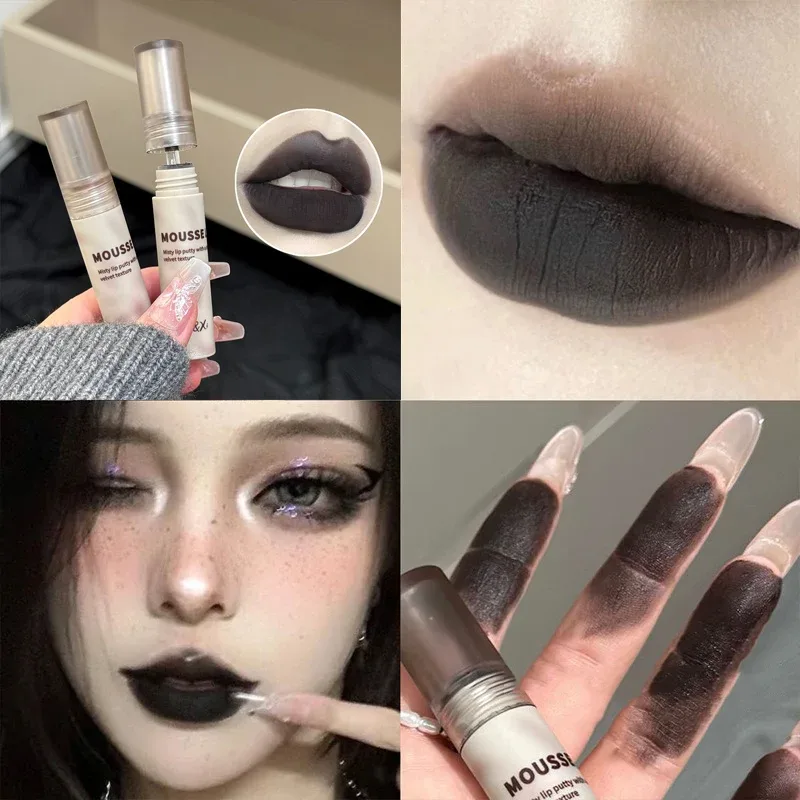 Gothic Matte ลิปสติกสีดำกันน้ำ Mousse Mud Nude สีน้ำตาลลิปสติก Dark สีม่วง Punk Lip GLOSS แต่งหน้า Non-Stick Tint — image 3