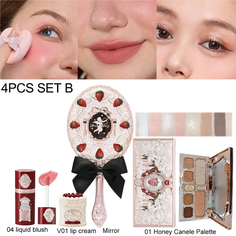 Flower Knows Make Up Kit Cosmetics Full Set Strawberry Rococo Palette Little Angel Highlighter Matte Lipstick 4Pcs Kit — image 7