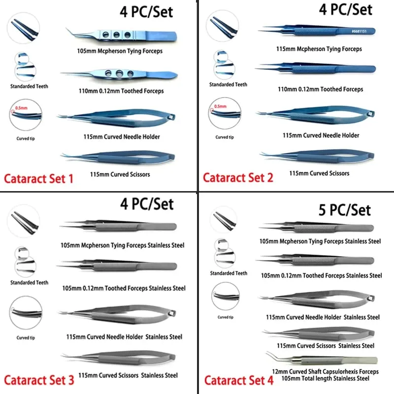 Ensemble de cataracte à usage Non médical, pincettes porte-aiguilles 4 pièces/ensemble outils de réparation ménagers Hi Eye — image 1