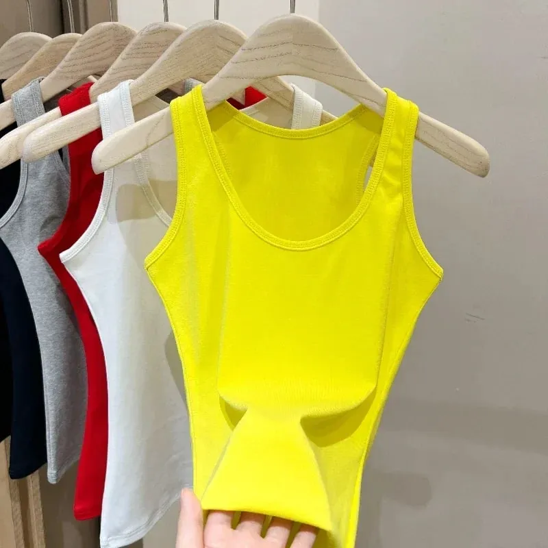 Neue Koreanische Stil U-Neck Ärmellose Strap Tank Tops Abnehmen Basis Schicht Top Mode Minimalistischen Design Sommer Weibliche Solide camis — image 15