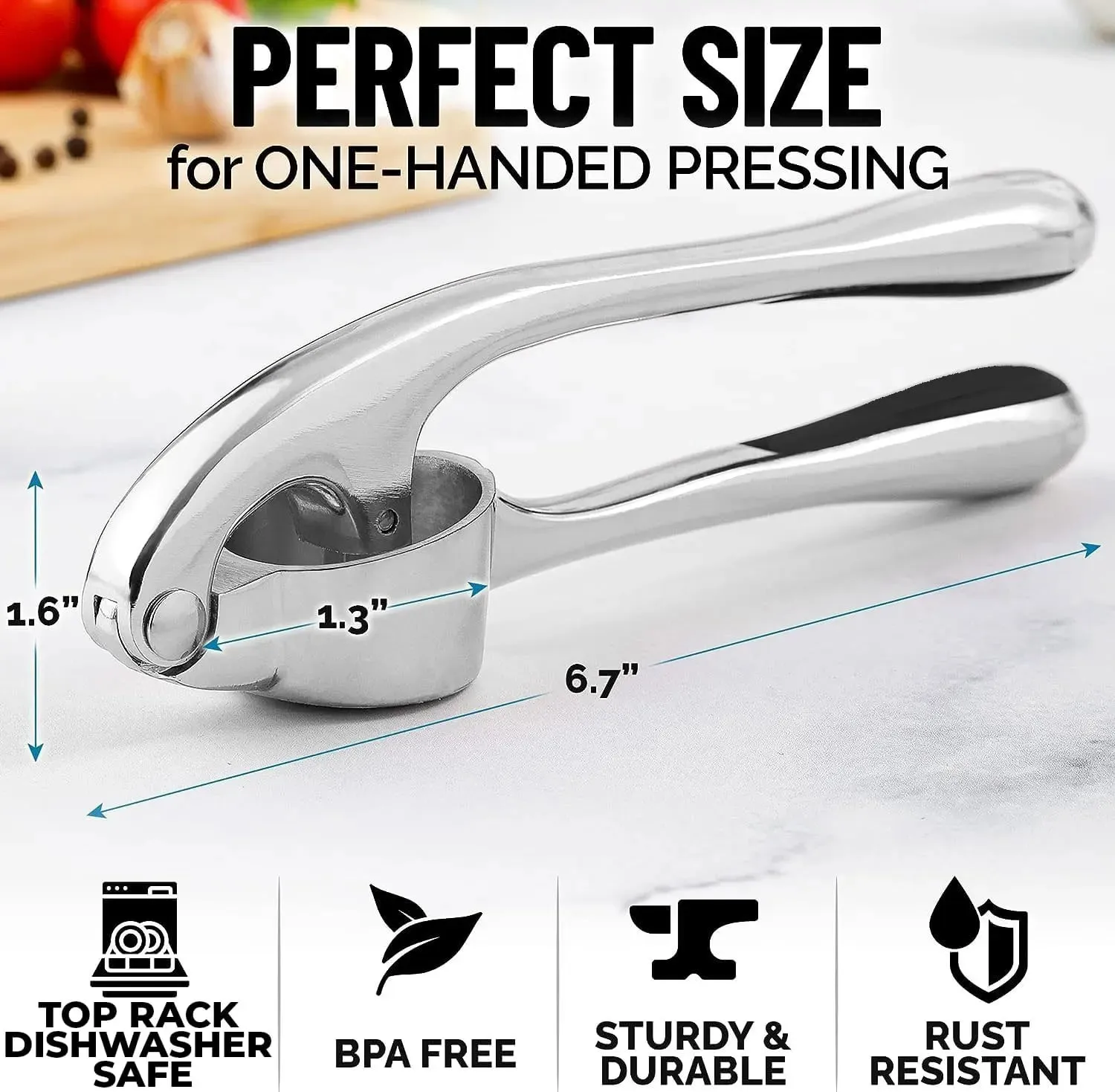 กระเทียมกด Rocker เครื่องบดโลหะผสมสังกะสี-พรีเมี่ยมระดับมืออาชีพเกรดกระเทียม Mincer Crusher Presser ทำความสะอาดง่ายเครื่องล้างจานปลอดภัย — image 6