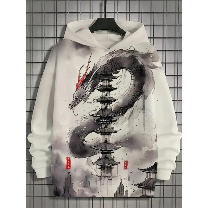 3d impresso ondas macarrão moletom com capuz para homens legal lobo padrão manga longa topos moletom casual harajuku pulôver solto hoodies — image 2