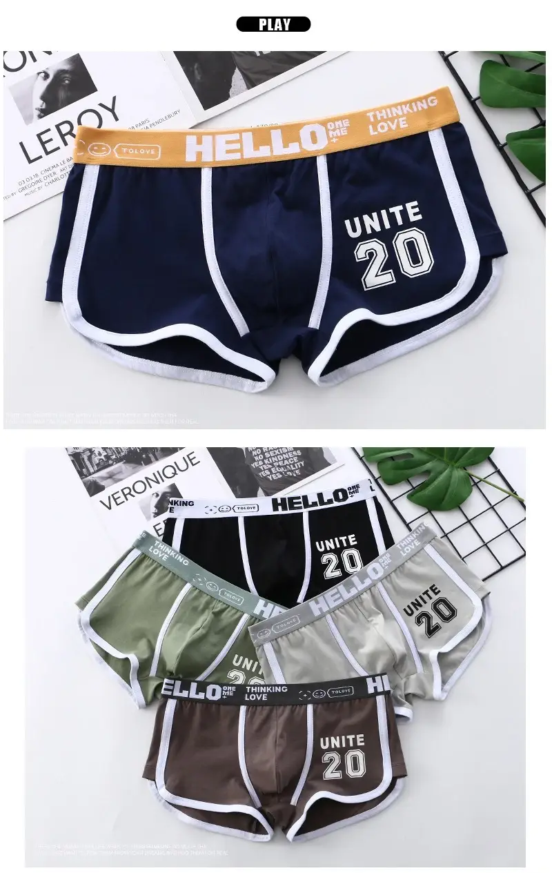 Boxer de sport en coton pour hommes, sous-vêtements surdimensionnés, couleur unie, mode jeunesse, culotte de sport confortable et respirante, 1/3 pièces — image 9