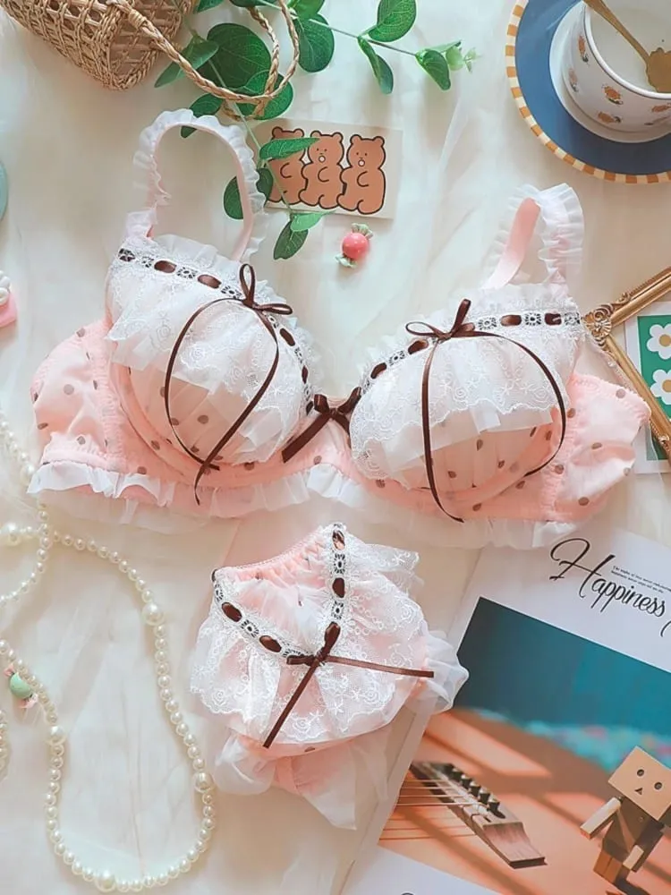 Roztomilá krajková sada podprsenky v japonském stylu s kosticí Light Push Up Support Sladký smyslný vzhled Teen Girls Podzimní Zimní kolekce CA — image 5