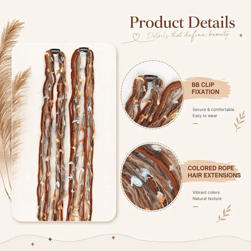 Clip-In-Dreadlock-Haarverlängerungen, böhmische, ausgefranste, dünne, synthetische Boho-Zöpfe für Frauen, tägliche Rave-Party-Frisur — image 5