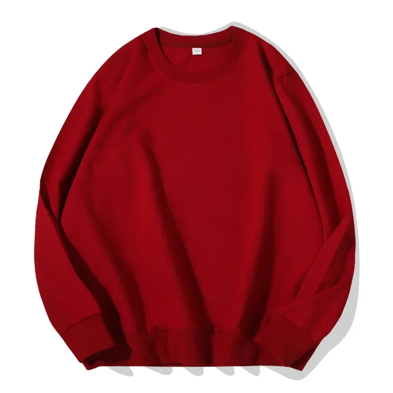 260g 100% Cotton Men's Hoodless Sweater Pullovers Sweatshirts Men Loose Solid Color Warm O Neck Tops Hip Hop Y2k Sweatshirt Tops — image 16