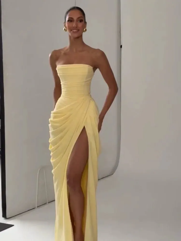 Pevné sexy plisované šaty bez ramínek Dámské elegantní Maxišaty s vysokým pasem a s vysokým pasem na záda 2026 Nové večerní společenské šaty — image 2