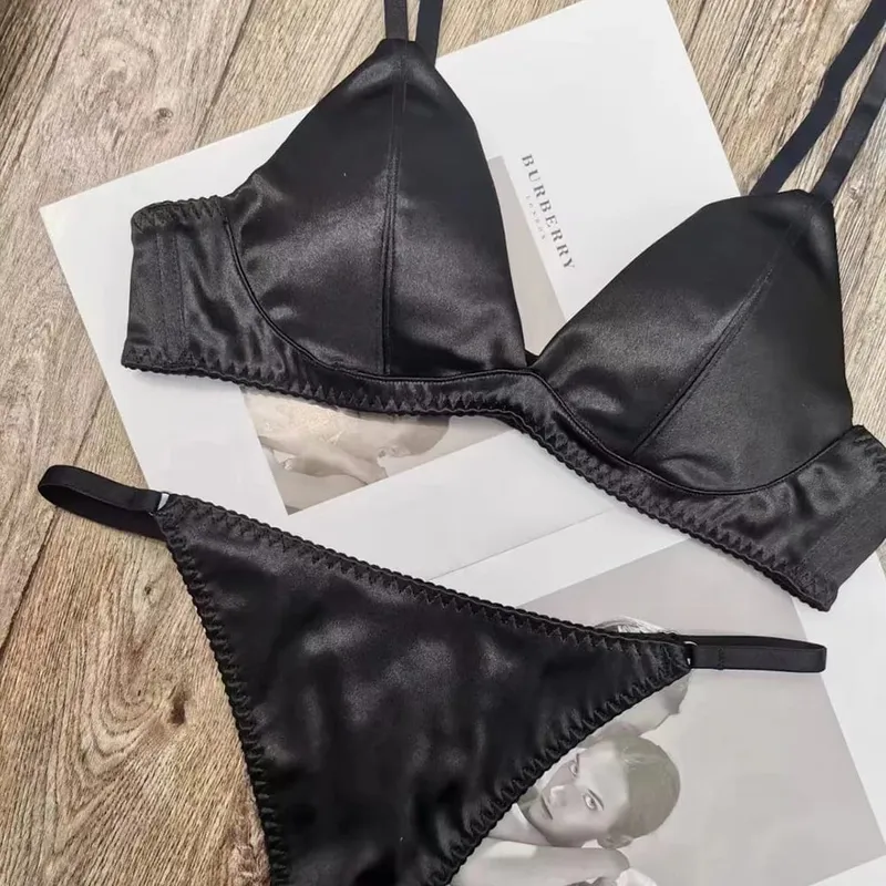 Dreieck-Cup, dünn gefüttert, glatter Satin-BH und Zangen-Sets, Unterwäsche, Leopard, kabellos, nahtlos, sexy Dessous, Damen-Dessous