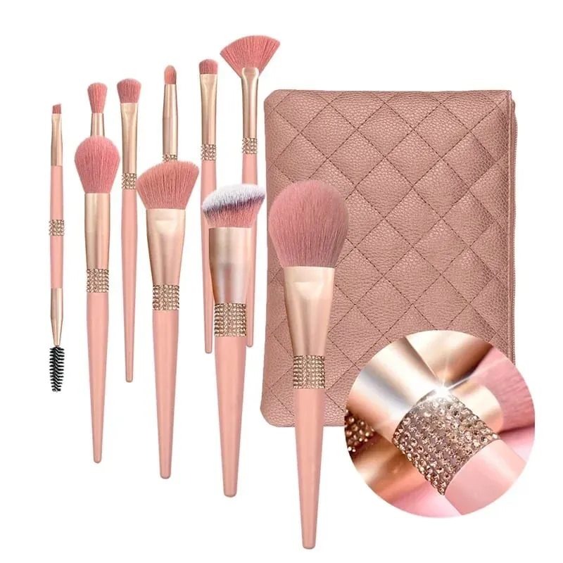 Juego de 10 Uds de brochas de maquillaje de diamantes, herramienta de mezcla de cosméticos, base en polvo, colorete, resaltado, sombra de ojos, cepillo para cejas y pestañas — image 9