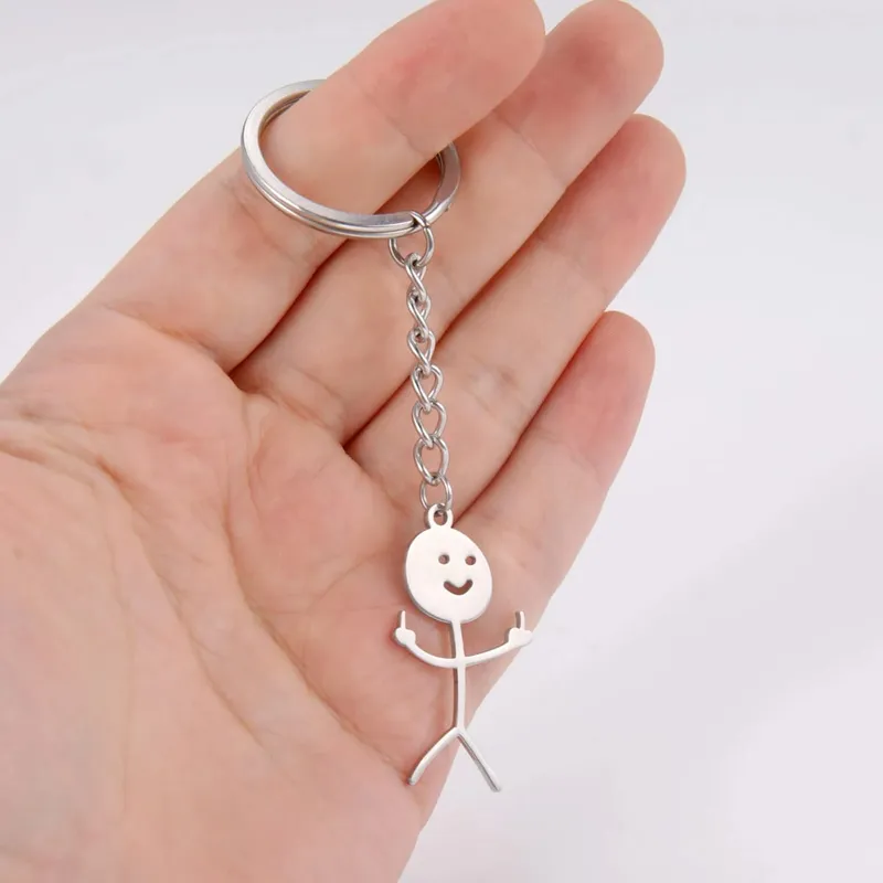 Teamer ตลกนิ้วกลาง Stickman พวงกุญแจ 2026 แนวโน้มน่ารักกระเป๋าจี้รถคู่ใหม่ Trinket ของขวัญพวงกุญแจ — image 4