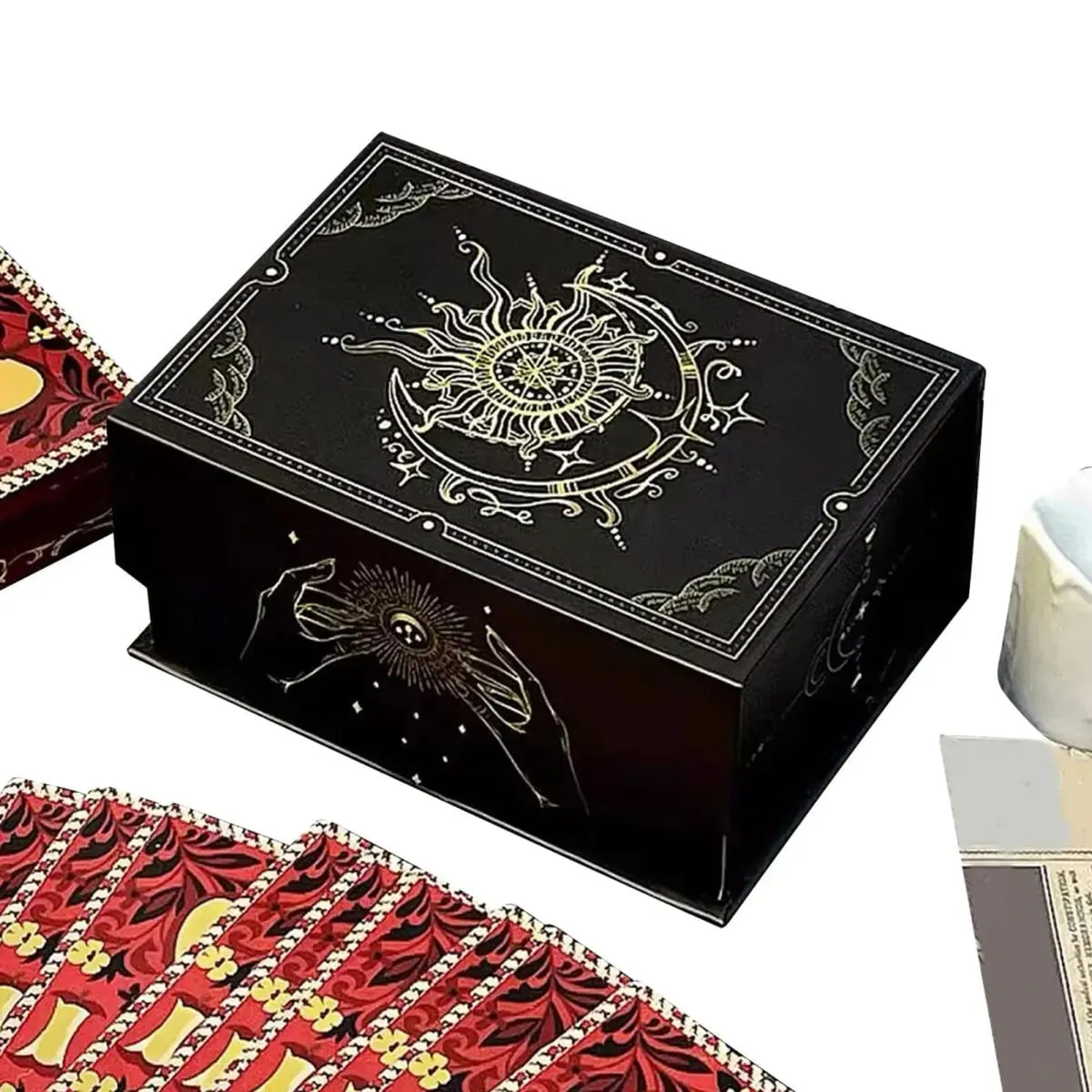 Scatola per carte dei tarocchi con coperchio magnetico Organizzatore di archiviazione leggero e portatile Carte da gioco eleganti e sobrie Scatola per ricordi di gioielli — image 1