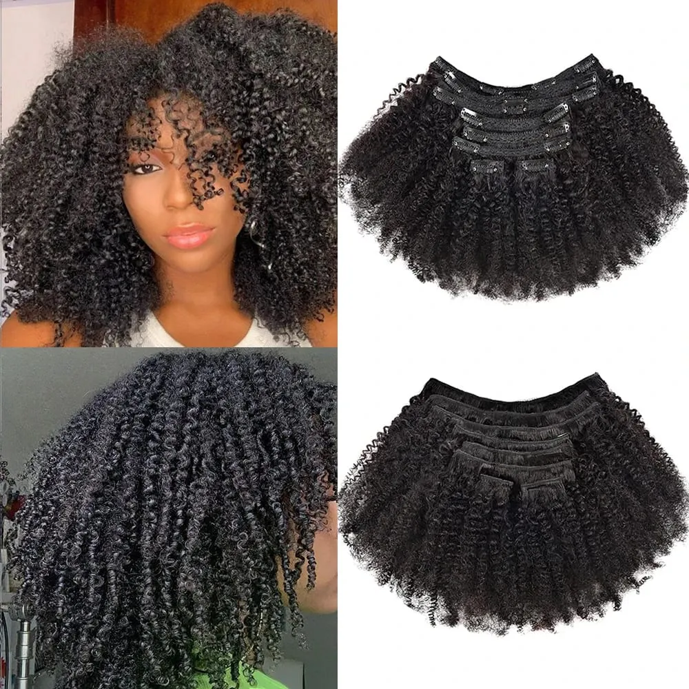 Echte Remy Afro Coily Clip In Echthaarverlängerungen, unverarbeitet, 4B 4C Afro Kinky Curly Clip Ins für Afroamerikaner, schwarze Frauen