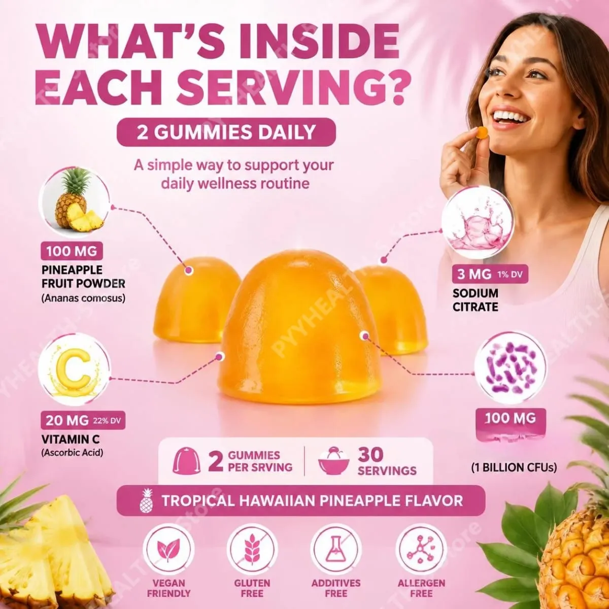 HalmanLabs Vaginal Health Gummies mit Probiotika und Vitamin C gleichen den pH-Wert aus und unterstützen die Vaginalflora – 60 Gummies — image 7