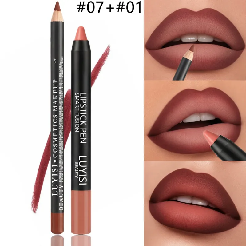 2pcs/set Set Solekan Bibir: 1 Pelapik Bibir Matte + 1 Pensel Gincu Matte Lembut. Padanan sempurna matte tahan lama dan kalis air