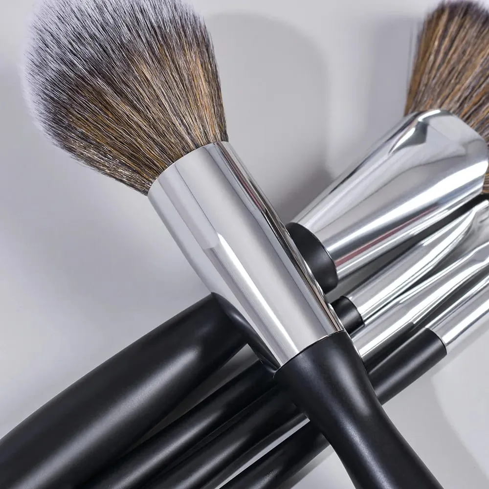 Black Makeup Brushes Private Label Powder Foundation Blush Eyeshadow Make Up Brush Set Natural Hair Brochas Wholesale 5Sets — image 3