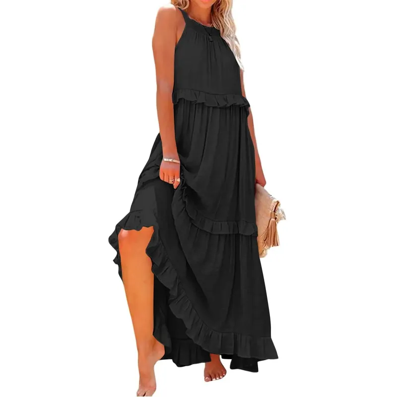 ผู้หญิงสบายๆ Ruffles ชุดยาวฤดูร้อน Elegant Sundress Elegant Harajuku Maxi ชุด Beach Party ชุดราตรี Vestido