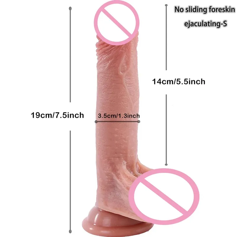 2 en 1 consolador súper realista pene deslizante prepucio eyaculación Miembro grande penetración Anal masturbación femenina Sexy juguetes sexuales para adultos