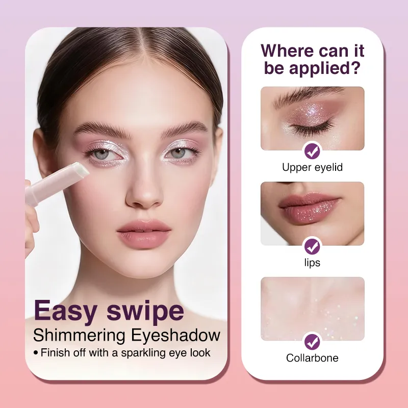 Barra de sombra de ojos brillante, película de secado rápido, luz de bloqueo, sombra de ojos brillante que no se decolora, resaltador de labios para el cuerpo y la cara — image 3