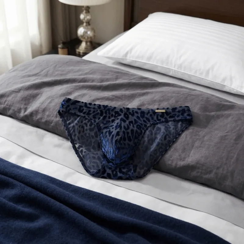Comfortable Ice Silk Men Briefs Mesh Low Waist Sheer Underwear Convex Pouch Transparent Leopard Print Panties Date Night — image 9