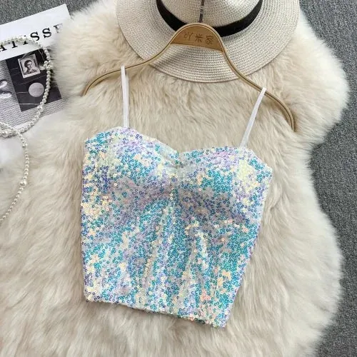 Sexy Sequin Party spaghetti Croset Bustier backless Slim Tanks and Camis Strap Glitter Crop Top Fashion Summer Women Clothes Y2k — image 11