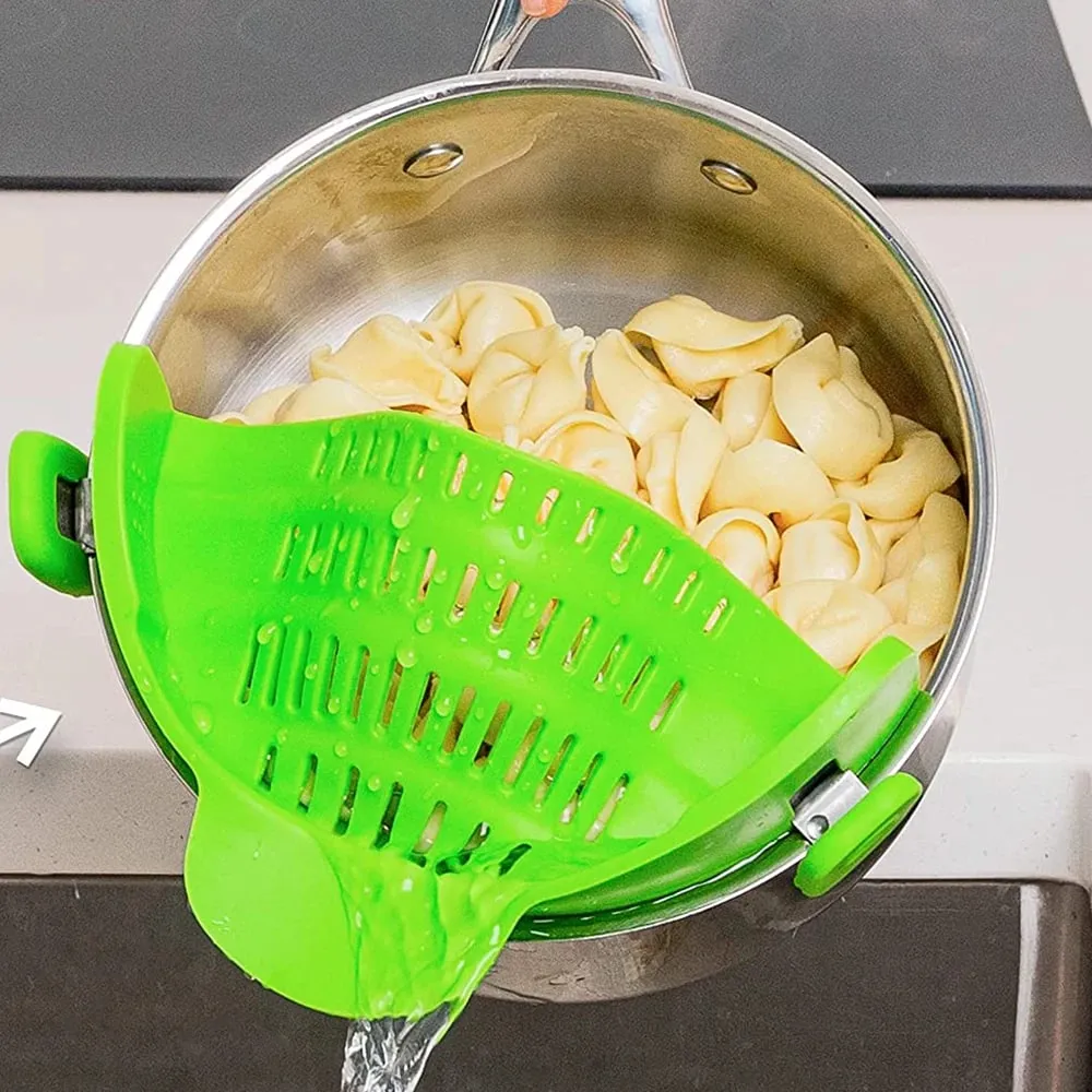 Silikone køkkensi klip på gryder og pander afløbsstativ Pasta Nudler Grøntsags Frugt Si dørslag Køkken Gadgets — image 6