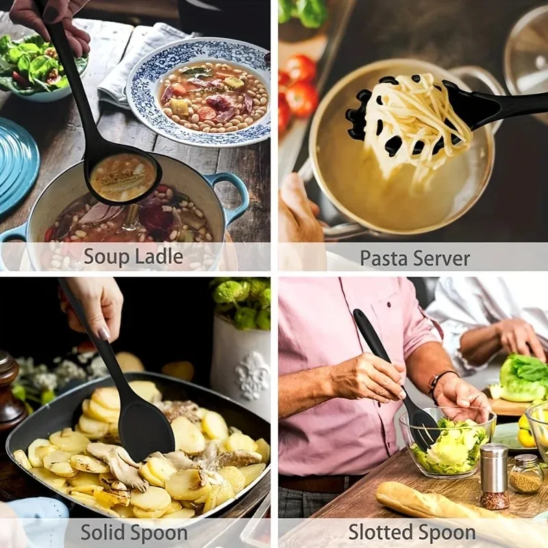 1 /7-teiliges Silikon-Küchenhelfer-Set – Antihaft-Spatel, Löffel, Skimmer, Pasta-Clip und mehr zum Kochen und Backen — image 4