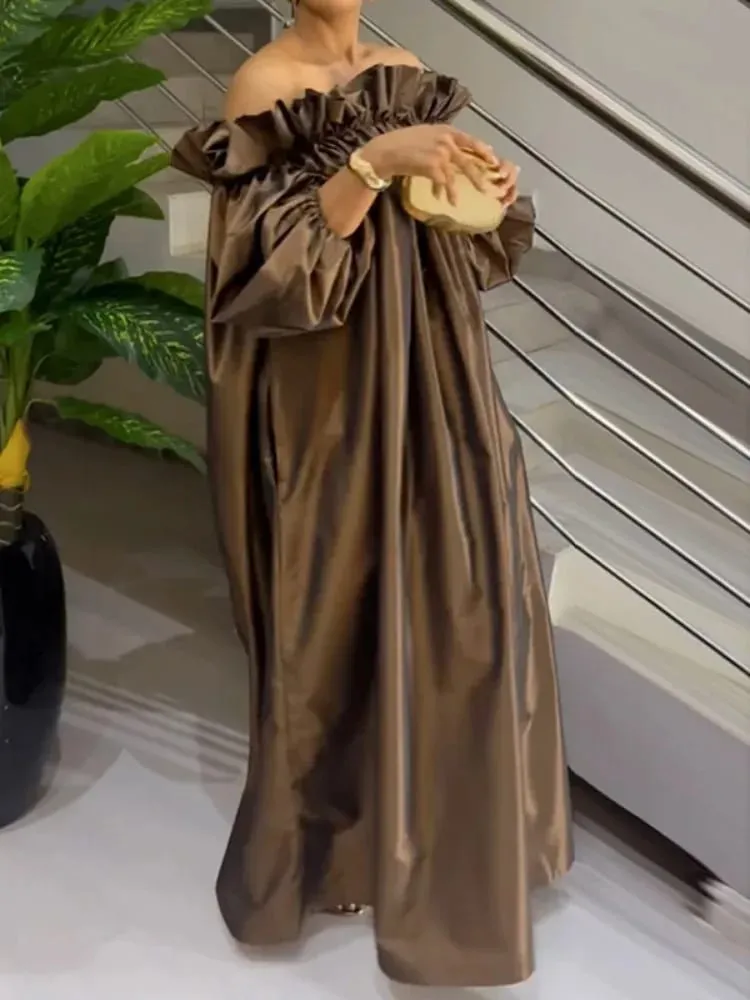 Freeacy – robe d'été pour femmes, couleur unie, épaules dénudées, manches bouffantes, ample, Maxi, mode décontractée, robes de soirée, 2026 — image 4