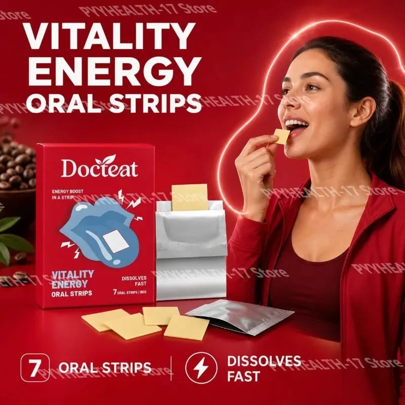 Docteat Vitality Energy Oral Strips, die im Mund schmelzen, lösen sich schnell auf, L-Theanin, kein Wasser erforderlich, bleiben wach, unterstützen 7 Strips — image 3