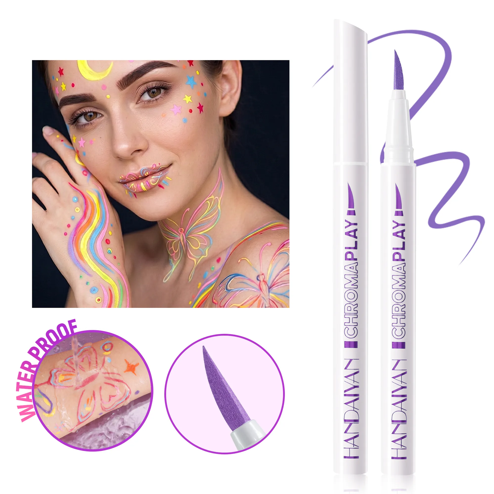 Pensil Celak Cecair Kalis Air Pengeringan Pantas Lukisan Pen Tahan Lama Berwarna-warni Matte Eye Liner Pen Solek Kosmetik Halloween — image 5