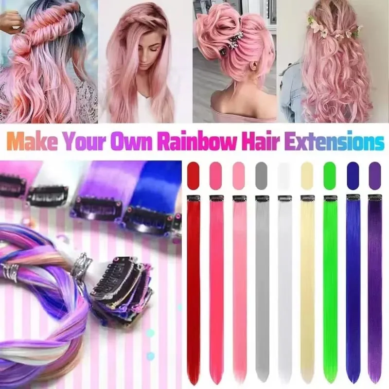 Three-color gradientSparkle Hair Extensions Clip In Rainbow Synthetic Sparkle Hair Tinsel Heat Resistant Sparkle Hair Extensions — image 3
