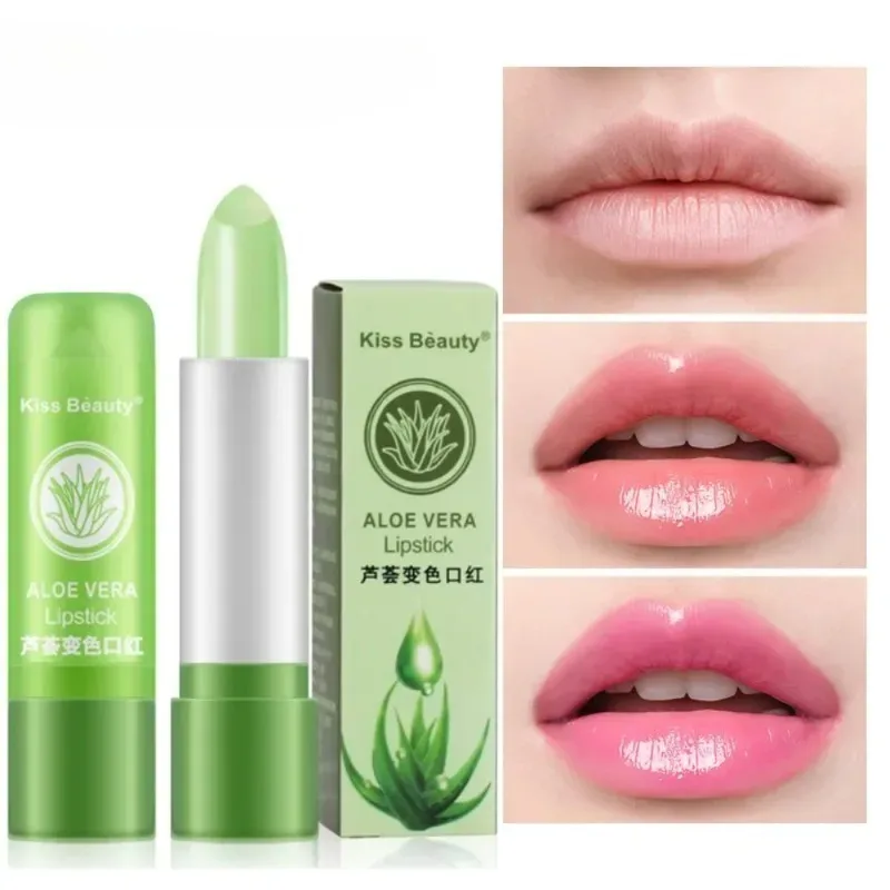 Aloe Vera Moisturizing ลิปสติกธรรมชาติยาวนานอุณหภูมิสีเปลี่ยน Lip Balm Fade-Resistant Nourishing LIPS Care แต่งหน้า