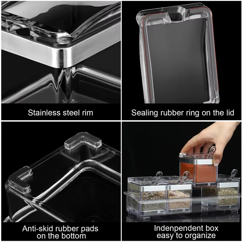 Kitchen Accessories Gourmet Acrylic Seasoning Box with 4 Serving Spoons Spice Jar Set Condiment Cruet Bottle Kitchen Supplies — image 6