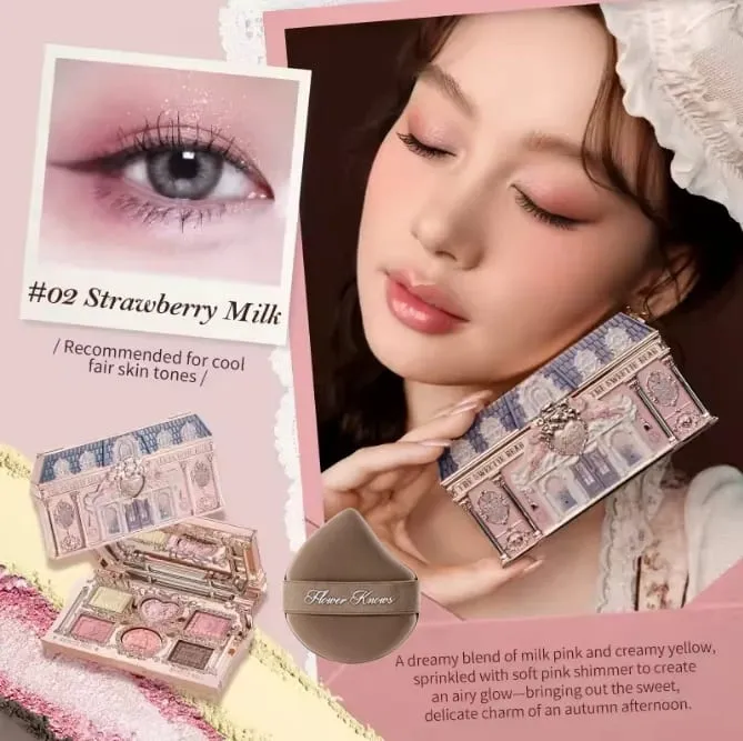 Flower Knows Bunny Garden Collection 6-Color Makeup Eyeshadow Contour Palette Eye Brush Puff Set Eye Glitter Korean Makeup Kit — image 13