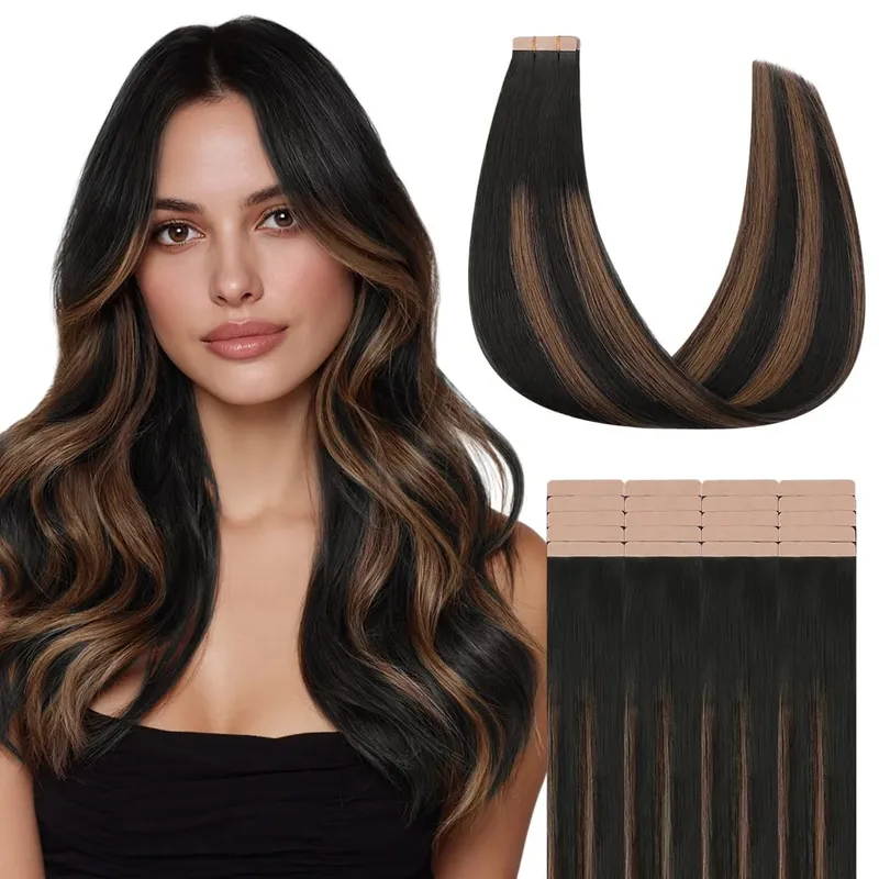 Sunmofavo Tape I Remy Human Hair Extensions Tyk Silkeagtig Lige Naturlig Brun Usynlig Tape 20 Stk Salon Grade Til Kvinder — image 16
