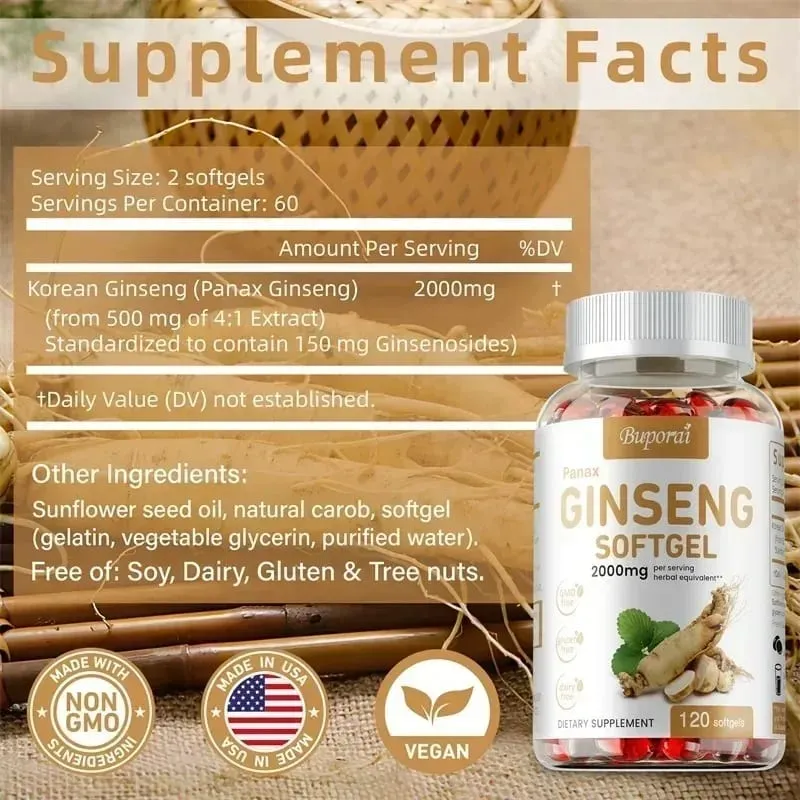Panax Ginseng-capsules Ginseng-wortelextract ondersteunt energiesterkte en krachtprestaties bij vrouwen en mannen — image 2