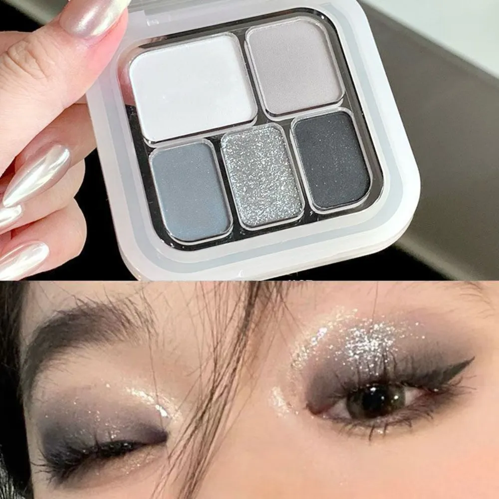5 สีซีเมนต์โลหะสีเทาอายแชโดว์ Glitter Pearlescent Punk Smoky Eye Highlighter Matte White Face Brightening — image 5