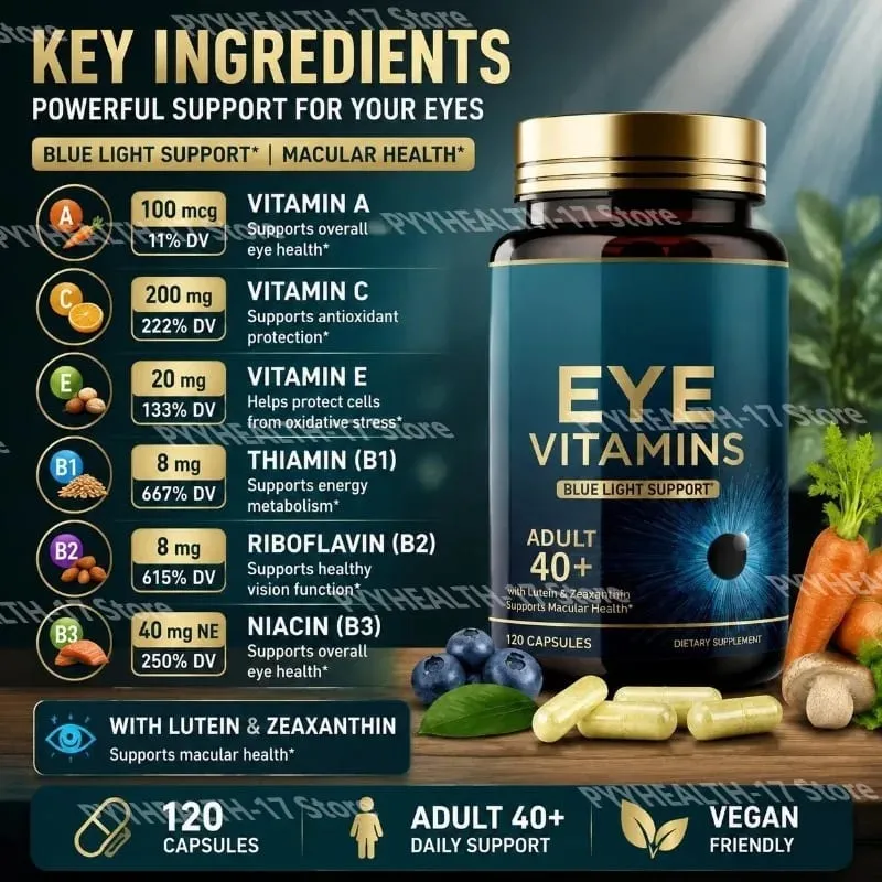 Capsule di vitamine per gli occhi Supporto alla luce blu con luteina e zeaxantina per oltre 40 anni Supporto per la salute maculare per uomini e donne 120 capsule — image 4
