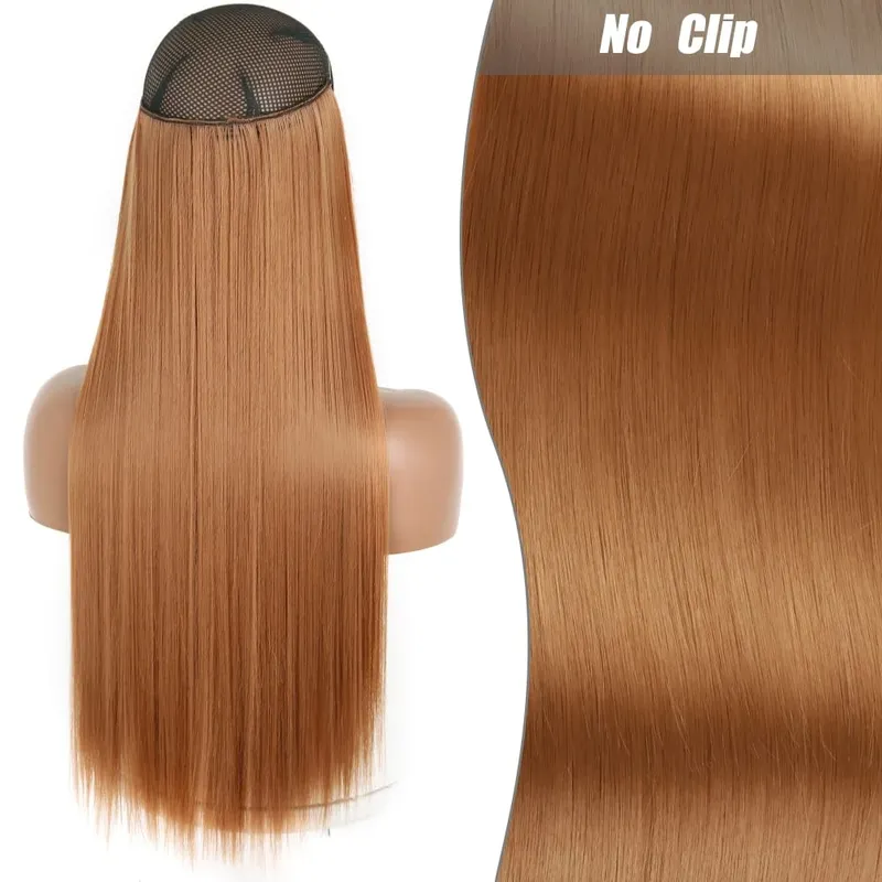 Synthetic Long Wavy No Clips Invisible Wire Hair Extensions Black Brown Blonde Fish Line False Hairpiece Piece — image 24