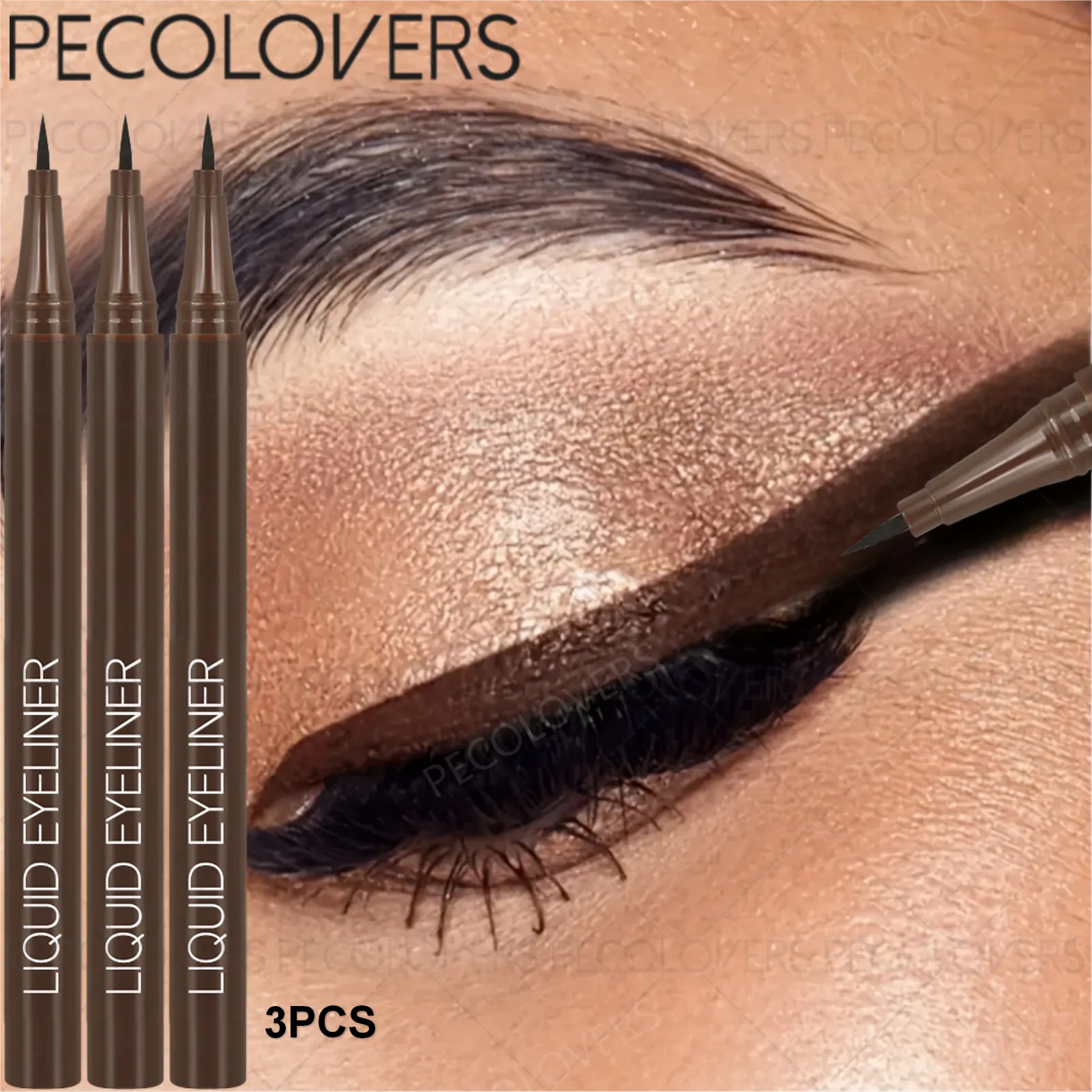 3Pcs Smooth Eyeliner ปากกา-Smudge-Proof Eye ปากกา Quick-DRY สำหรับทุกโอกาสสีดำและสีน้ำตาลเข้มแต่งหน้า — image 1